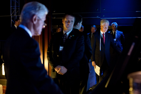 Former President Clinton Watches President Obama Deliver Remarks