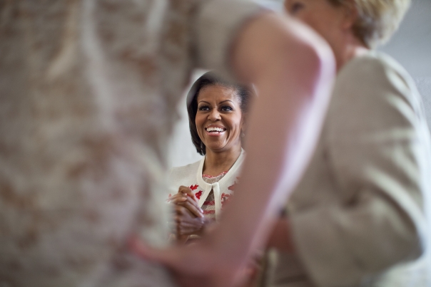 First Lady Michelle Obama Talks with a Group of People