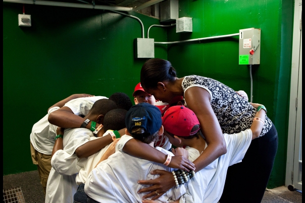 First Lady Michelle Obama Huddles With Military Family Children