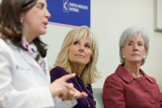 Dr. Jill Biden Secretary of Health and Human Services Kathleen Sebelius  at the Inova Breast Care Center  