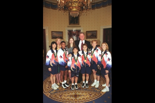 President Clinton, First Lady Hillary Rodham Clinton and Chelsea Clinton  with the U.S. Olympics Women's Gymnastics team