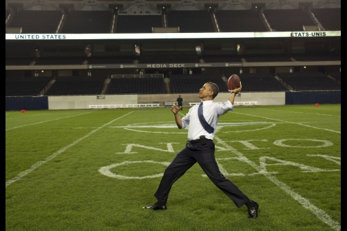 President Obama Throws a Football at Soldier Field 