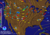 Loop of the current surface analysis with radar imagery