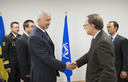 Left to right: Dmytro Salamatin (Minister of Defence, Ukraine) shaking hands with NATO Deputy Secretary General Ambassador Alexander Vershbow