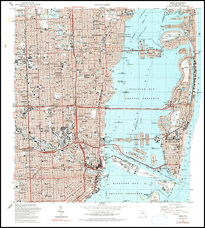 Thumbnail image of the 1988 (Photoinspected 1990) Miami, Florida 7.5 minute series quadrangle (1:24,000-scale), Historical Topographic Map Collection.