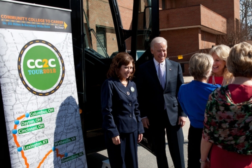 Vice President Joe Biden,Dr. Jill Biden and Secretary of Labor Hilda Solis on the Community College Tour 