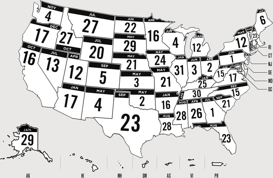 US Map with Day Before Disaster Dates