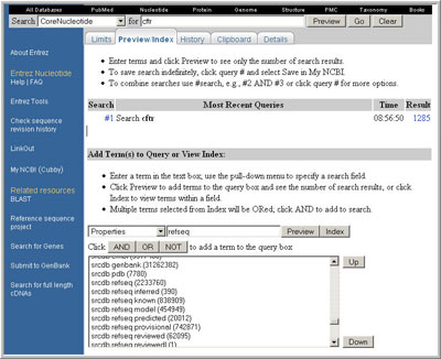 image of Entrez Preview/Index web page