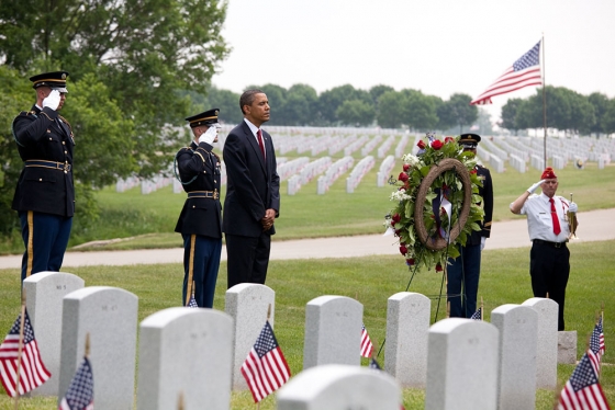 President Obama Lays a Wreath at Abraham Lincoln National Cemetery