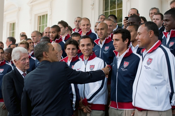 President Obama and President Clinton Shake Hands with the US World Cup Team