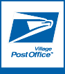 Village Post Office. An image containing the profile of an eagle's head.