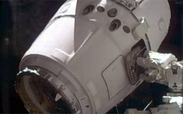 SpaceX Dragon Capsule at the International Space Station. Credit: NASA TV
