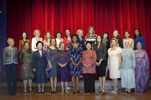 First Lady Michelle Obama and the spouses of the G20 leaders pose for a group photo 