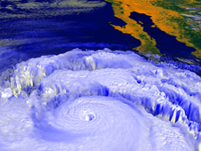In September 1997, powerful Hurricane Linda, shown in this NASA rendering created with data from the NOAA GOES-9 satellite