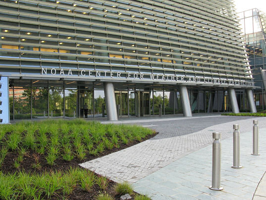 Figure 1. Main entrance to the NOAA Center for Weather and Climate Prediction.
