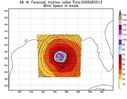 Figure 4. Hurricane WRF output for Hurricane Katrina in 2005.
