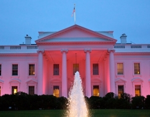 白宫亮起粉红色景观灯纪念乳腺癌宣传月