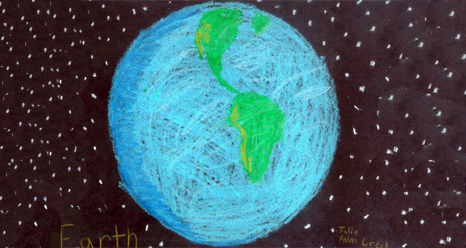 Student's drawing of Earth surrounded by stars