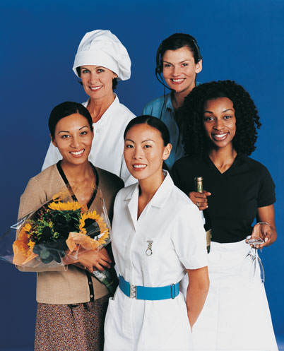 five women standing side by side