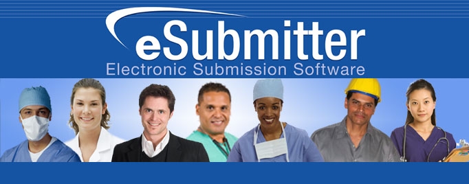 Title: eSubmitter Electronic Submissiont Software.  Picture of 7 different people dressed as health professionals