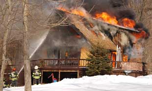 photo of a winter home fire