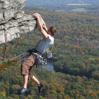 Photo: Climbing Team Captain Cadet Christopher Price, Class of 2014, negotiates The Dangler in the Shawangunks on the Mohonk Preserve Oct. 14. (Photo by Cadet Matthew Fitzgerald)