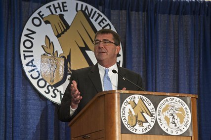 Deputy Defense Secretary Ashton B. Carter speaks to the Association of the United States Army Sustaining Members Luncheon at the Walter E. Washington Convention Center in Washington, D.C., Oct 24, 2012. 