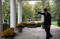 President Obama Waves From The Colonnade