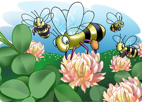 Cartoon bee sitting on a flower