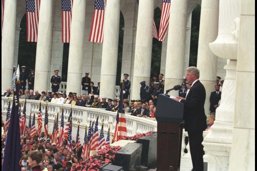 William J. Clinton delivering remarks on Memorial Day