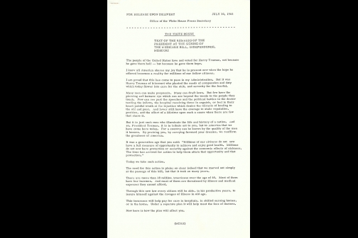 Page 1 of remarks by the President at the Signing of the Medicare Bill, Independence, Missouri