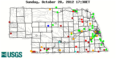 Current streamflow conditions in Nebraska; click to go to a live map.