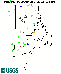 Current streamflow conditions in Rhode Island; click to go to a live map
