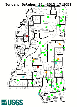 Current streamflow conditions in Mississippi; click to go to a live map.
