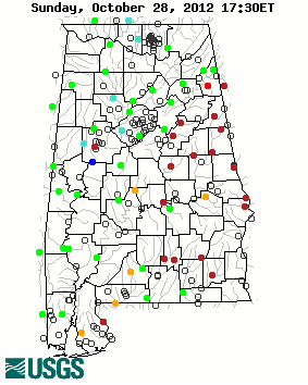Current streamflow conditions in Alabama; click to go to a live map.