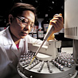 woman researcher performing test