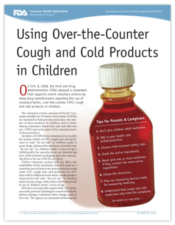 Cover page of PDF version of this article, including photo of cough syrup bottle with an abbreviated list of the eight tips in the article text in place of the medicine label