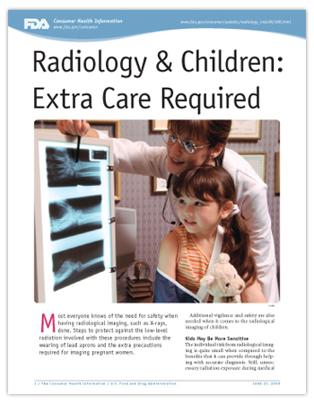 cover page of pdf of article including doctor showing a young child an x-ray. The child is holding a teddy bear.
