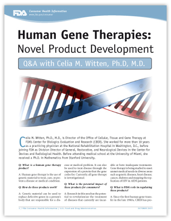 Human Gene Therapies: Novel Product Development Q&A with Celia M. Witten, Ph. D, M.D. - (JPG)
