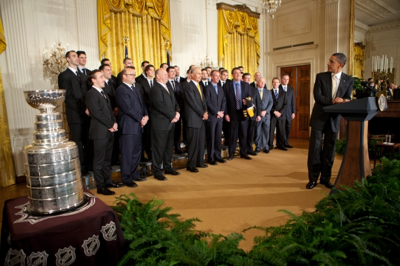 President Obama welcomes the Boston Bruins to the White House