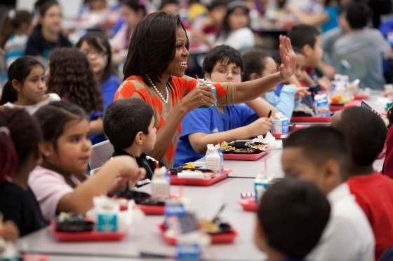 First Lady Michelle Obama has lunch with Parklawn Elementary School students
