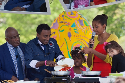 First Lady Michelle Obama Participates In A Healthy Cooking Demonstration