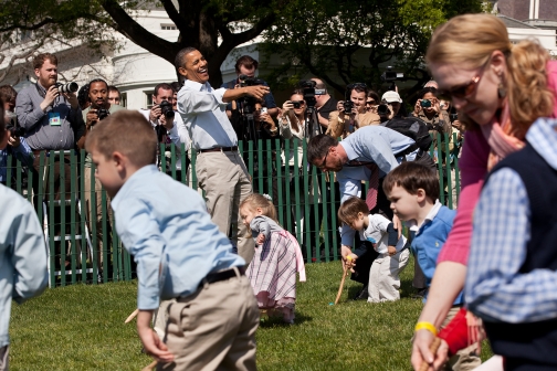 President Barack Obama Reacts As Children Push Eggs