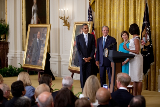 President Obama hosts a ceremony to unveil the official portraits of former President George W. Bush and former First Lady Laura Bush (May 31, 2012)