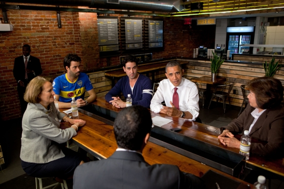 President Barack Obama participates in a roundtable with small business owners at Taylor Gourmet (May 16, 2012)