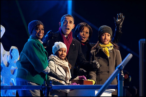 President Obama with Family Light the National Christmas Tree