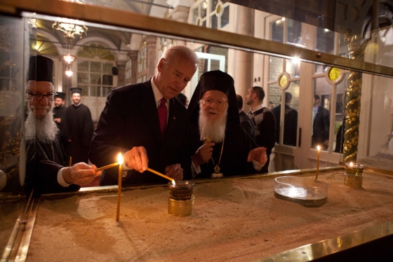 Vice President Joe Biden lights a candle  at the Church of St. George at the Ecumenical Patriarchate in Istanbul