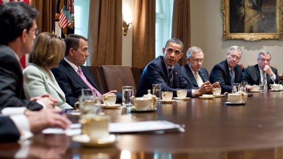 President Barack Obama President meets with the House and Senate Leadership in the Cabinet Room of the White House to discuss the budget