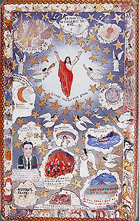 Painting by Howard Finster of Jesus and angels with Biblical texts 
