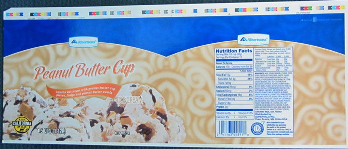 Albertsons Peanut Butter Cup ice cream label